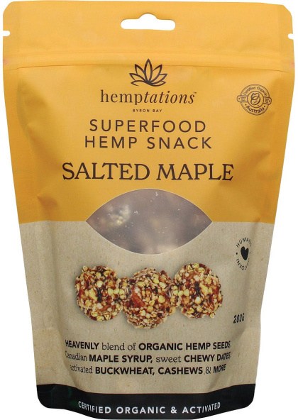 2die4 Live Foods Hemptations Superfood Hemp Snack Salted Maple 200g