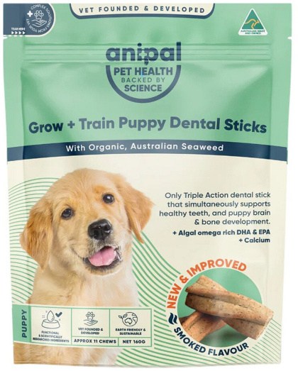 ANIPAL Grow + Train Puppy Dental Sticks Smoked Flavour 160g