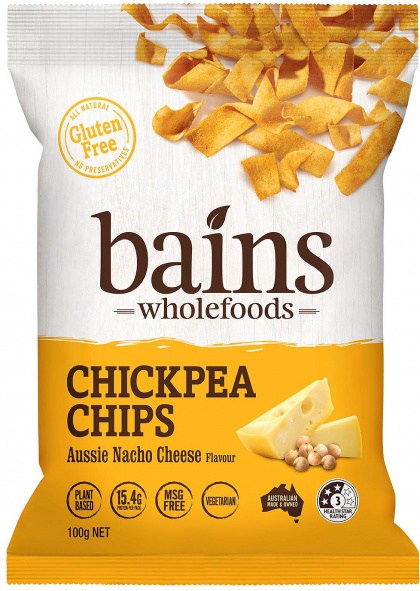Bains Wholefoods Chickpea Chips Aussie Nacho Cheese  100g