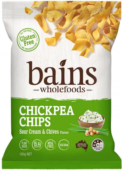 Bains Wholefoods Chickpea Chips Sour Cream & Chives  100g
