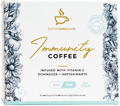 BEFORE YOU SPEAK Immunity Coffee (AM & PM) 6.5g x 14 Pack (contains: 7 x AM original & 7 x PM mocha)