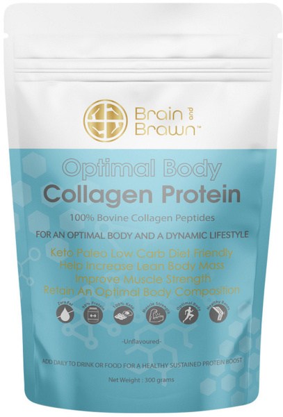 BRAIN AND BRAWN Optimal Body Collagen Protein (100% Bovine Collagen Peptides) Unflavoured 300g