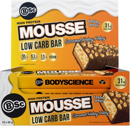 BSc High Protein Low Carb Mousse Bars Caramel Hokey Pokey 12x55g