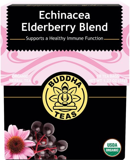 Buddha Teas Organic Herbal Tea Bags Echinacea Elderberry Blend 18pk