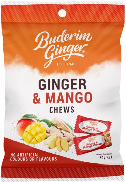Buderim Ginger Mango Chews  50g