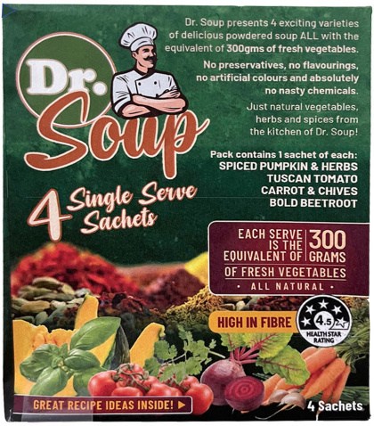 CELL-LOGIC Dr. Soup Mixed Sachets (4 Flavours) 30g x 4 Pack (contains: 1 each of Spiced Pumpkin & He