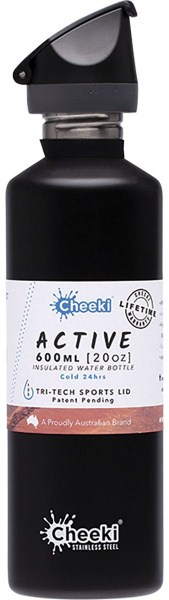 Cheeki Stainless Steel Bottle Insulated Black Sports Lid 600ml