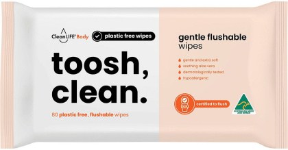 Cleanlife Flushable Plastic Free Wipes Toosh Clean 80pk