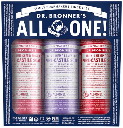 DR. BRONNER'S Pure-Castile Soap Liquid (Hemp 18-in-1) Florals 237ml x 3 Pack (contains: Cherry Bloss