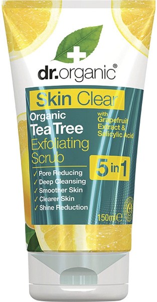 Dr Organic Exfoliating Face Scrub Skin Clear Organic Tea Tree 150ml