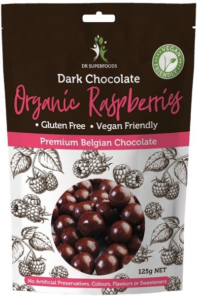Dr Superfoods Organic Dark Chocolate Raspberries 125g