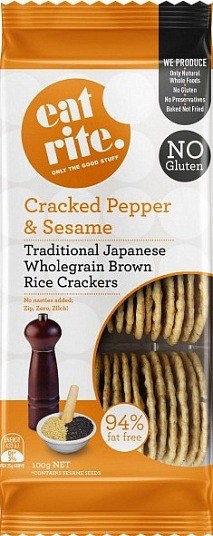 Eatrite Wholegrain Brown Rice Black Pepper & Sesame Crackers 100g