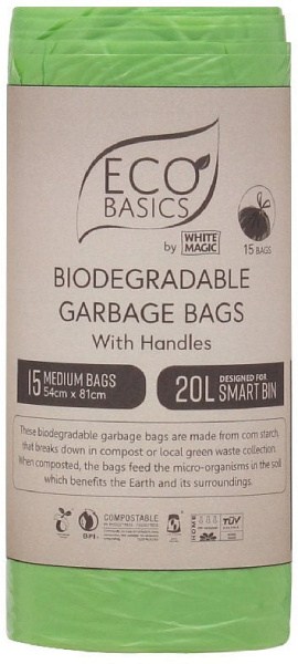 Eco Basics Biodegradable Garbage Bin Bags 20L - 15Bags/Roll