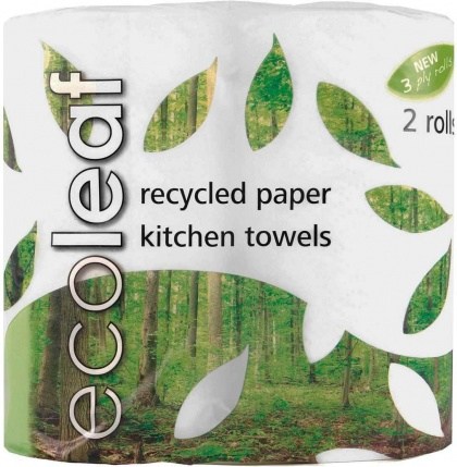 Ecoleaf Recycled Paper Kitchen Towels 3Ply 2Rolls
