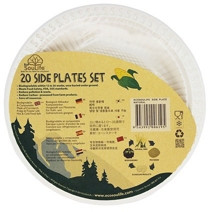 EcoSouLife Cornstarch (18cm) Side Plate Natural 20Pc Set