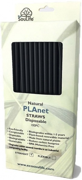 EcoSouLife PLAnet Straws 100Pc Pack Black