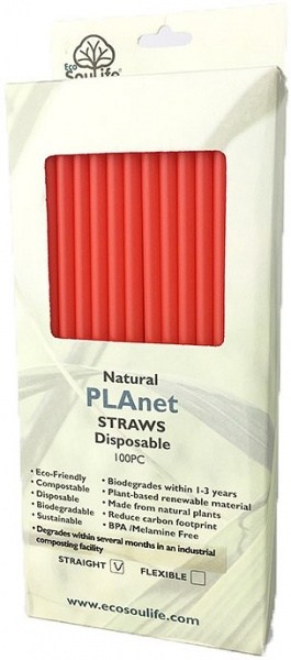 EcoSouLife PLAnet Straws 100Pc Pack Red