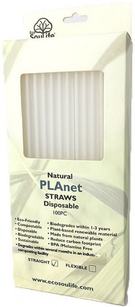 EcoSouLife PLAnet Straws 100Pc Pack White