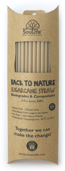 EcoSouLife Sugar Cane Natural Straws 50Pc Pack