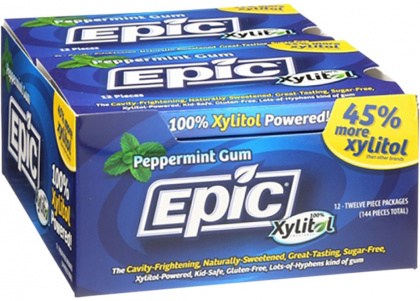 EPIC Xylitol (Sugar-Free) Gum Peppermint 12 Piece Blister Pack x 12 Display