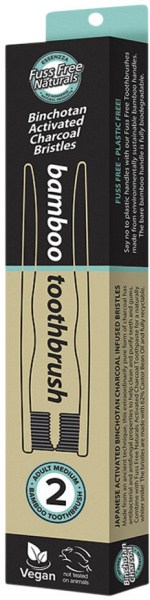 ESSENZZA FUSS FREE NATURALS Bamboo Toothbrush with Activated Charcoal Bristles Medium x 2 Pack