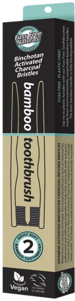 ESSENZZA FUSS FREE NATURALS Bamboo Toothbrush with Activated Charcoal Bristles Soft x 2 Pack