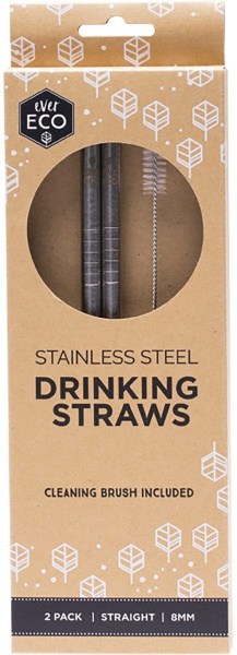 Ever Eco Stainless Steel Straws Straight 2pk