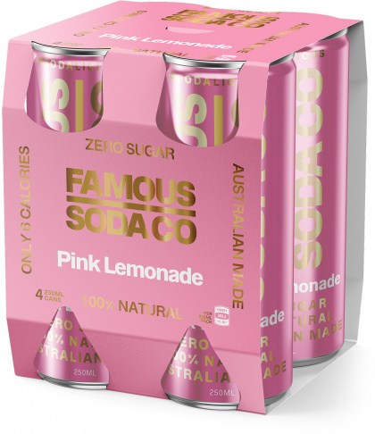 Famous Soda Cans Pink Lemonade Pack 4x250ml