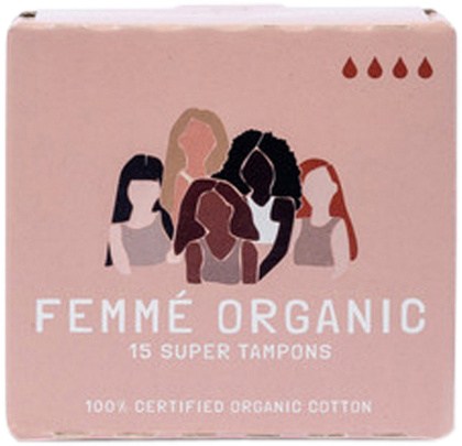 FEMME ORGANIC Organic Cotton Tampons Super x 15 Pack