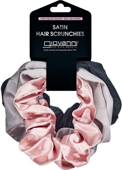 Giovanni Satin Hair Scrunchies Blush, Grey, Black Extra large 3pk