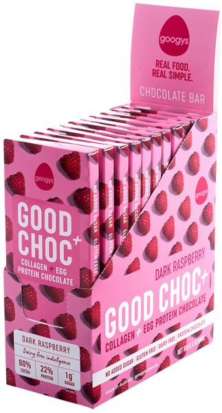 GOOGYS Good + Choc Collagen + Egg Protein Chocolate Dark Raspberry 100g x 10 Display