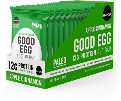 Googys Natural Paleo Protein Bar Apple Cinnamon  12x55g
