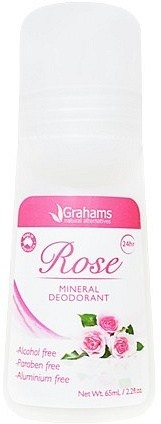 Grahams Rose Mineral Deodorant Roll On 65ml
