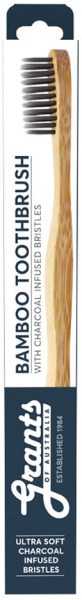 GRANTS OF AUSTRALIA Biodegradable Bamboo Toothbrush with Charcoal Bristles Adult Ultra Soft