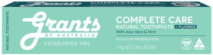 GRANTS OF AUSTRALIA Natural Toothpaste Complete Care + Fluoride with Aloe Vera & Mint 110g