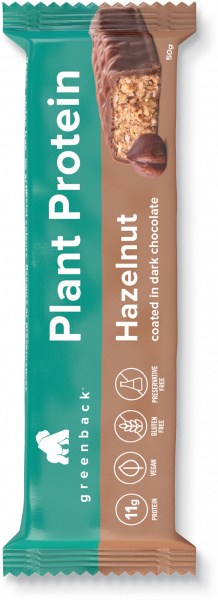 Greenback Plant Protein Hazelnut Coated in Dark Chocolate Bar 12x50g