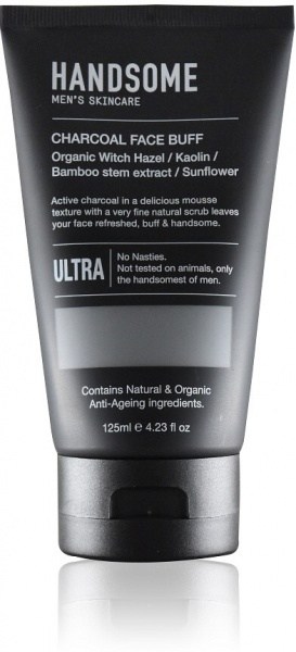 Handsome Men's Organic Skincare Charcoal Face Buff Witch Hazel/Kaolin/Bamboo Extract/Sunflower 125ml