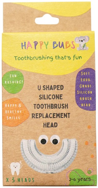 HAPPY BUBS Toothbrush Silicone U Shaped Replacement Head x 3 Pack (2-6 Years)