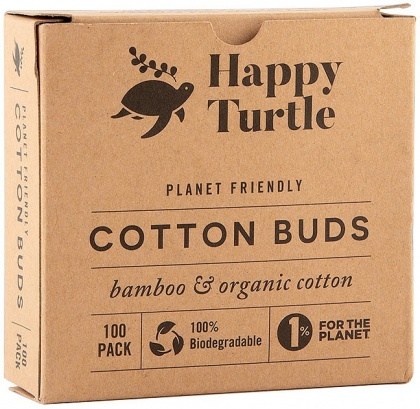 Happy Turtle Organic Cotton & Bamboo Cotton Buds - 100 Pack