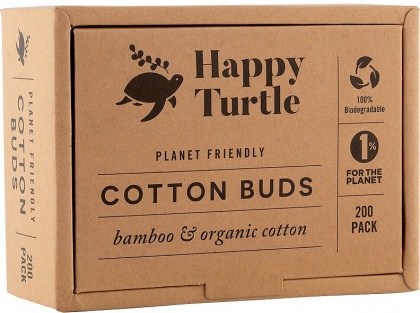 Happy Turtle Organic Cotton & Bamboo Cotton Buds - 200 Pack