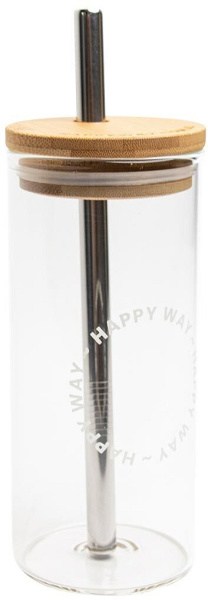 Happy Way Glass Tumbler with Stainless Steel Straw 580ml