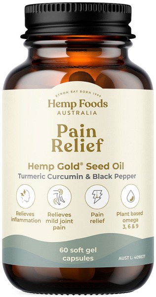 HEMP FOODS AUSTRALIA Pain Relief Hemp Gold Seed Oil (Turmeric Curcumin & Black Pepper) Capsules 60c