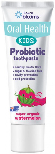 HENRY BLOOMS ORAL HEALTH Kids Probiotic Toothpaste Super Organic Watermelon 50g