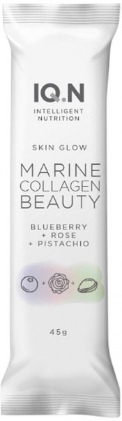 IQ.N INTELLIGENT NUTRITION Marine Collagen Beauty Bar (Skin Glow) Blueberry + Rose + Pistachio 45g x