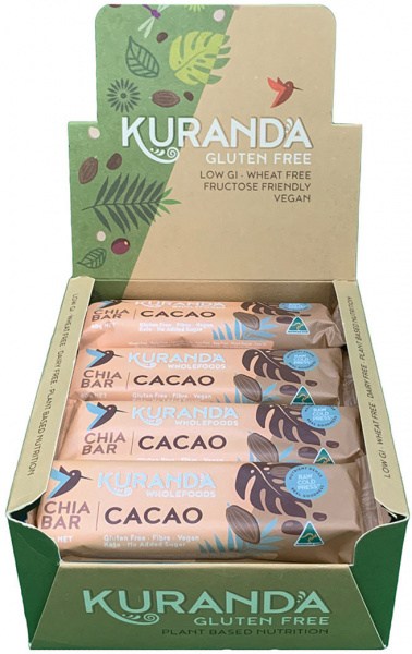 KURANDA WHOLEFOODS Gluten Free Chia Bars Chia & Cacao Nibs 40g x 16 Display
