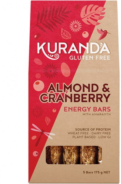 KURANDA WHOLEFOODS Gluten Free Energy Bars Almond & Cranberry 35g x 5 Pack