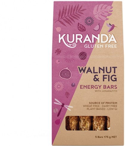 KURANDA WHOLEFOODS Gluten Free Energy Bars Walnut & Fig 35g x 5 Pack