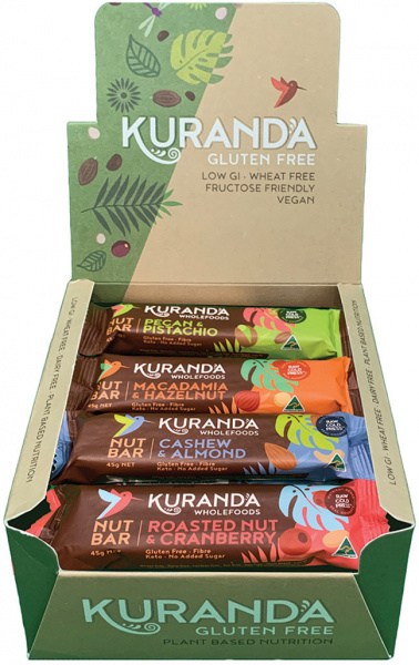 KURANDA WHOLEFOODS Gluten Free Nut Bars Mixed 45g x 16 Display (contains: 4 of each flavour)