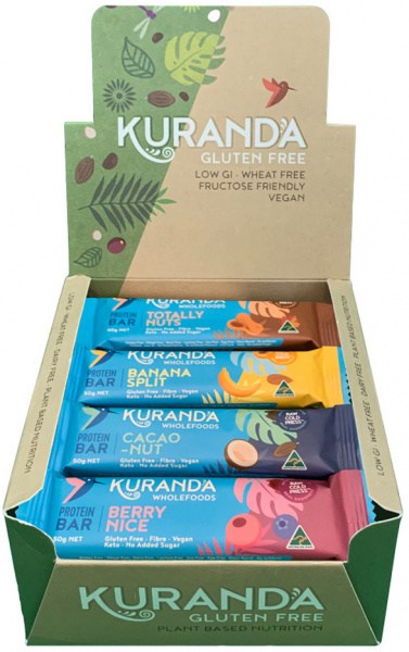 KURANDA WHOLEFOODS Gluten Free Protein Bars Mixed 50g x 16 Display (contains: 4 of each flavour)