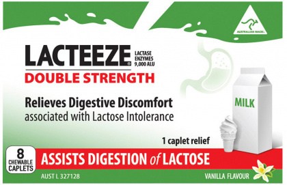 LACTEEZE Double Strength Chewable (vanilla flavour) 8c